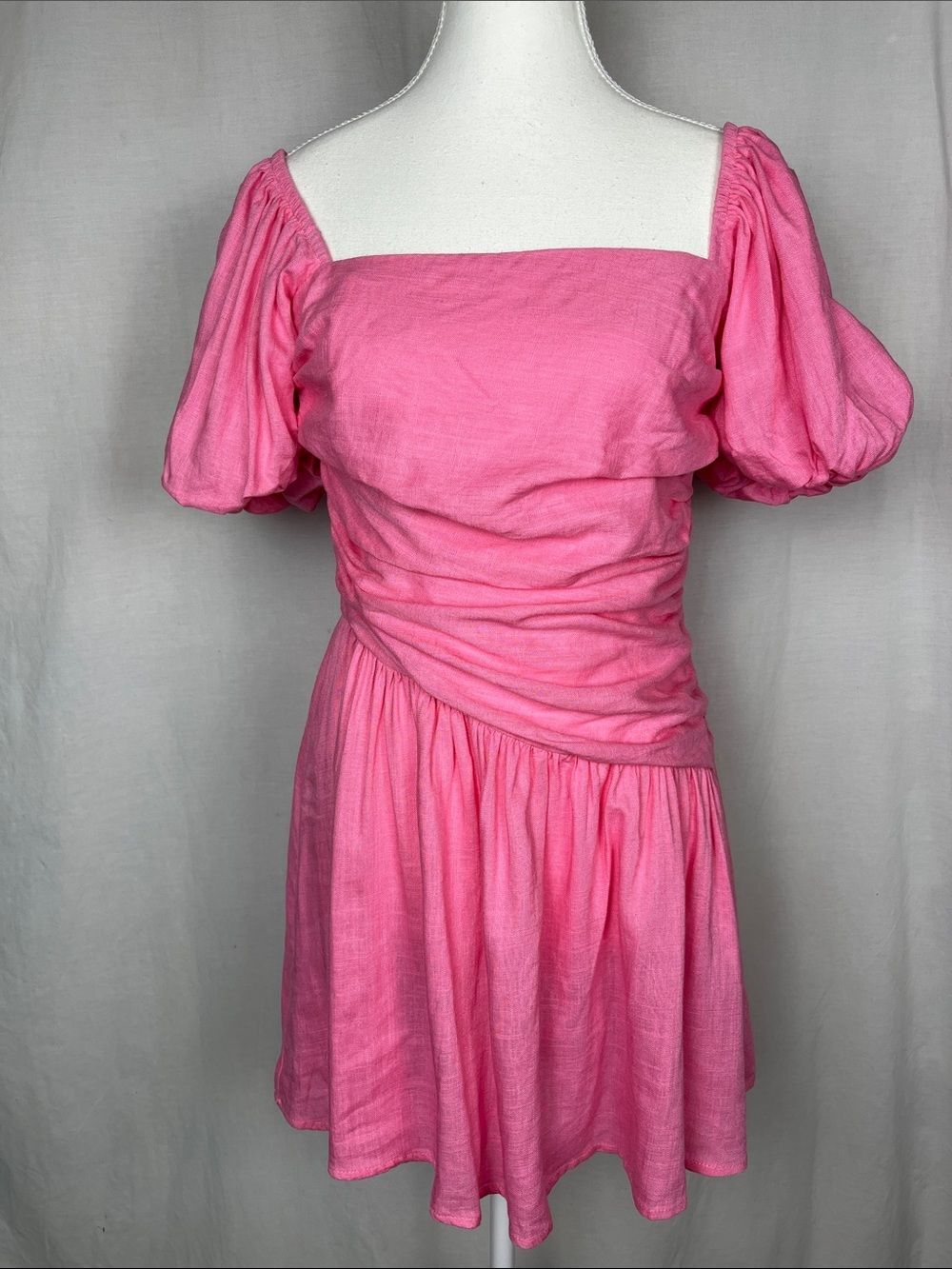 Hello Molly Linen Blend Puff Sleeve Mini Dress